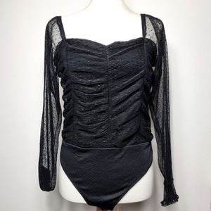 Blāshe Sexy Black Lace Corset Style  Bodysuit Size Medium